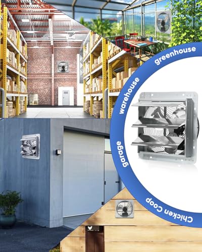 KEN BROWN 12 Inch Shutter Exhaust Fan Wall Mounted,Aluminum with 1.65 Meters Power Cord Kit,High Speed 1450CFM,Vent fan for Commercial,Greenhouse,Attic,Shed,Shop - size: 12 Inch