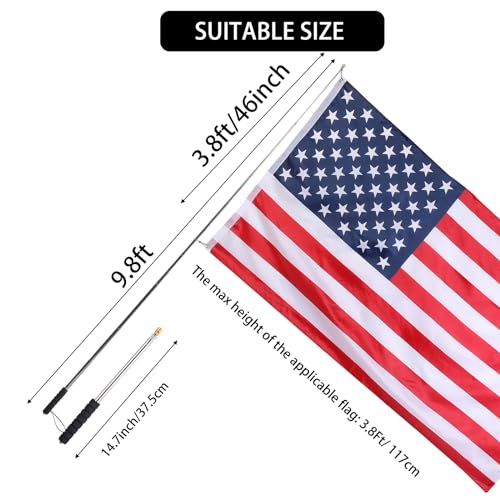 9.8ft Telescopic Flag Pole,Stainless Steel Handheld Portable Extendable Retractable Flagpole with Anti-Slip Grip,Clips,Whistle,Collapsible Telescoping Flag Pole Pointer for Tour Guide,Festival (Black) - color: 9.8ft black