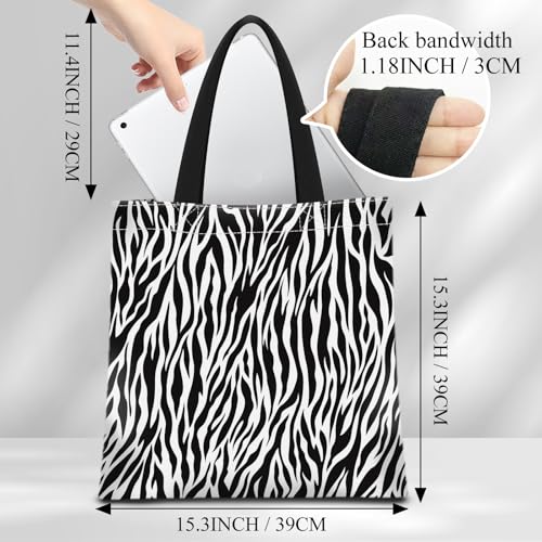 Canvas Tote Bag for Women，Cute Heavy-Duty Shoulder Bag with Zipper Pocket -Travel Tote for Grocery, Gym,Shopping - color: Zebra