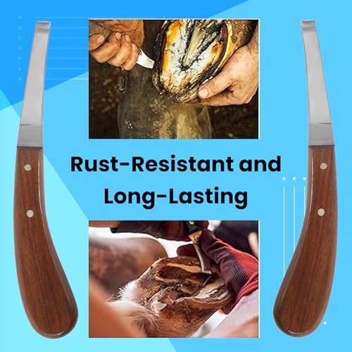 Hoof Knife with Comfortable Wooden Handle - Ergonomic Grip for Horse Farriers and Horse Hoof and Horseshoe Trimming - style: Polished Wooden Grip