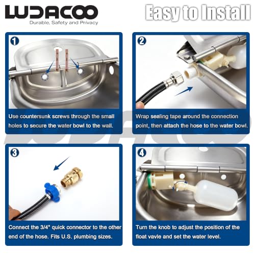 Automatic Animal Drinking Water Bowl, Stainless Steel Dog Water Bowl with 2 Float Valves, Livestock Automatic Water Bowl Dispenser with Drain Hole for Dogs, Cats, Chickens, Cattle, Horses