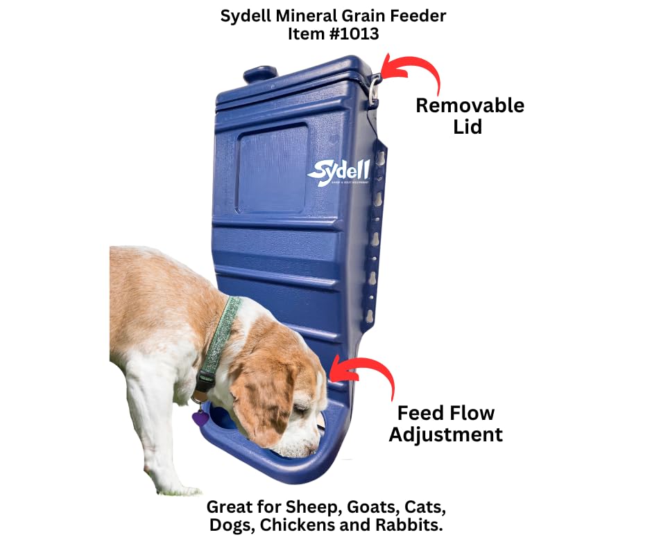 Sheep and Goat Grain Mineral Feeder, Large Outdoor Forage Grain Feeding System, Supports Up to 10 Small Livestock, Weather Resistant Heavy-Duty Plastic, Fence Mounted