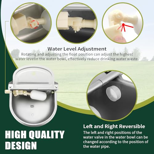 Automatic Animal Drinking Water Bowl, Livestock Waterer | Float Valves, 304 Stainless Steel, 39" Pipe Hose, 1/2" to 3/4" Adapter, Water Trough for Dog, Horse, Goat, Pig, Cow