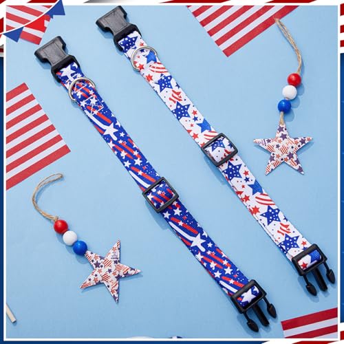2 Pack Patriotic Goat Collars with Bells, Red White Blue Adjustable Nylon Sheep Collar 13.7-20.5 in, Loud Copper Bell Grazing Collar for Goats Lambs Sheep Calves Accessories - style: Independence Day