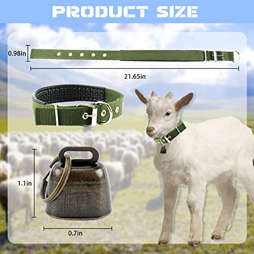 Goat Collars with Bells, 5 Pcs Adjustable Nylon Sheep Collar with 10 Pcs Anti-Lost Loud Brass Bell and Key Ring Baby Goat Supplies Accessories for Farm Animal Goat Sheep Cow Horse Dog