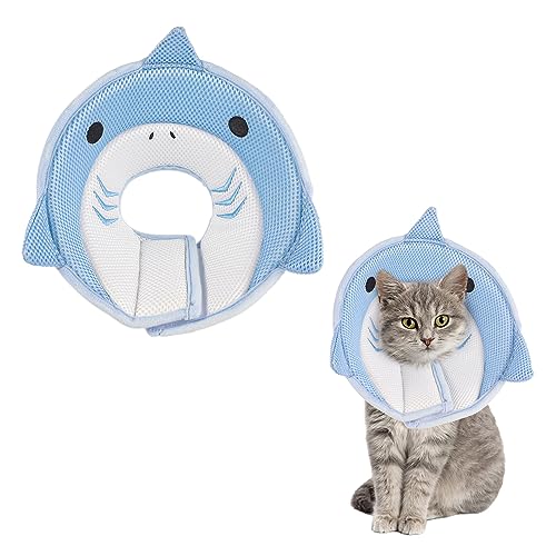 Friusate Cat Recovery Collar Cat Cone to Stop Licking After Surgery | Soft, Adjustable, Breathable, Lightweight Cat Cone - color: Blue Shark, size: S