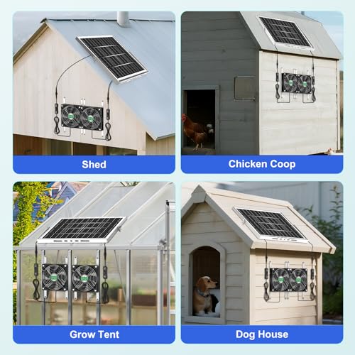 Solar Chicken Coop Fan 2 Kit, 20W Solar Powered Greenhouse Fan Outdoor Waterproof, Solar Exhaust & Intake Fans, Hi-Airflow for Shed Dog House Air Circulation Ventilation Cooling, No Battery - size: 4.7" Fan 2 Kit