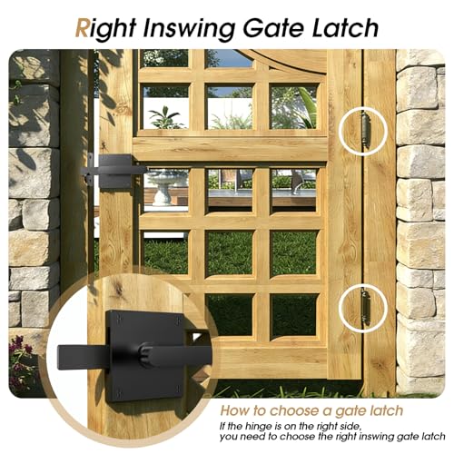 Double Sided Gate Latch, Heavy Duty Gate Latch for Wooden Fence | Black Gate Latch With Handles, Fence Gate Latch for Right Inswing Wooden Gates, Backyard, Garden - size: GL01 - Right Inswing Gate