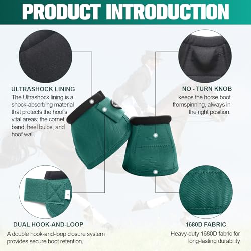 Horse Bell Boots for Outdoor Sports(Turquoise, XL) | Comfortable fit, prevents sprains, convenient hook and loop design, durable outdoor protection - color: Turquoise, size: XL