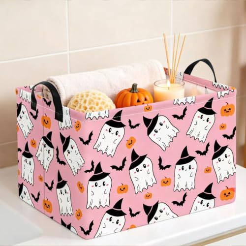 NTAO Gift Storage Basket Empty for Halloween, Storage Bin with Handles, Room Decor, Book Box(Pink Ghost Bat) - color: Pink Ghost Bat