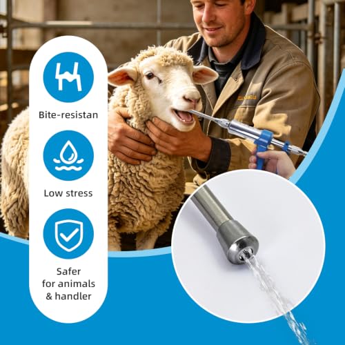 30ml Veterinary Drench Gun Adjustable Metal Oral Dosing Dispenser, Reusable Livestock Medicine Feeding Syringe, Durable Continuous Drenching Tool for Sheep, Cattle, Pig, Horse and Farm Animals (30ML)