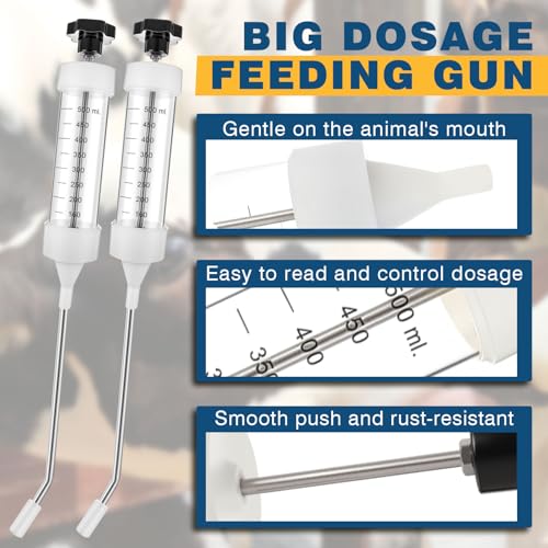 Threlaco 500ml 2 Pcs Drench Gun for Goats, Sheep & Cattle, Clear | Reusable Large Goat Drench Syringe, Adjustable Veterinary Medicine Feeding Syringe, Continuous Dosing for Livestock, Horse - color: Clear, size: 500ml