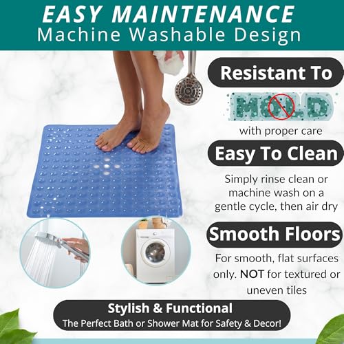 ENKOSI Square Shower Mat – 21 x 21 Inch Non-Slip Bathroom Shower Stall Mat with Suction Cups and Drain Holes – Anti-Slip Bathtub Shower Mats for Inside Shower (21x21 Aqua Blue) - color: Aqua Blue