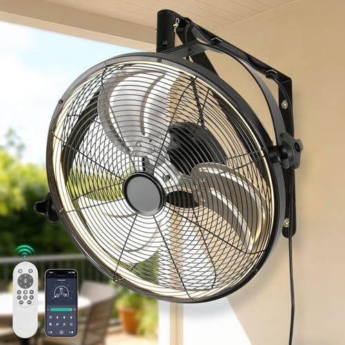 AHAWILL 20 Inch Wall Mount Fan with Lights,6-Speed High Velocity Wall Fan Dimmable Gazebo Fan,360°Adjustable Tilt Industrial Outdoor Fans for Patio,Garage,Workshop,Commercial,Black - size: 20 inch