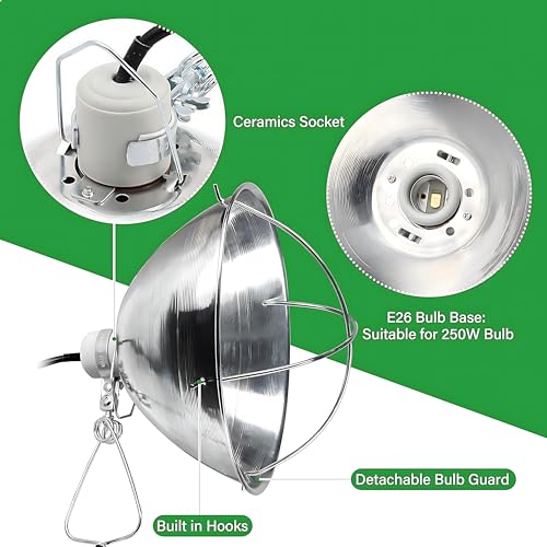 Simple Deluxe Adjustable Clamp Lamp with 10.5" Aluminum Reflector and Bulb Guard, 250W E26 Socket (Bulb Not Included), 6ft 18/2 SJT Cord,Silver - size: 10.5 Inch (250 Watts), style: 2-Pack (Ceramics)