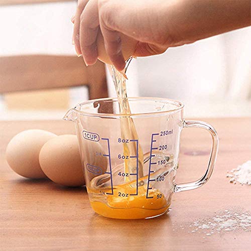 Glass Measuring Cup with Lid, V-Shaped Spout Microwave Safe Borosilicate Kitchen Accessories 3 Measurement Scales Cup, ML, OZ Easy Measure Liquid Powder Milk Cups for Cooking Baking - color: 250 ml
