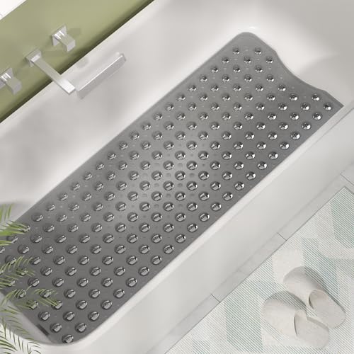 AmazerBath Shower Mat Non Slip 40 x 16 Inches, Shower Stall Mats with Suction Cups and Drain Holes, Non Slip Bath Mat for Tub for Elderly & Kids, Clear Black - color: Clear Black, size: 40" x 16" (Rectangular)