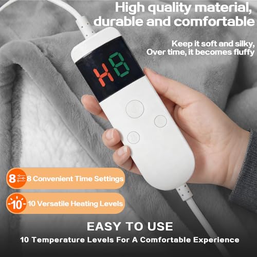 Wearable Heated Blanket With Sleeves & Foot Pocket, Heated Throw Blankets Fast Heating Blanket With 10 Heat Settings Auto Shut Off Over-Heat Protection-Warm Gift, Machine Washable, 52”*72”+18” - color: Light Gray
