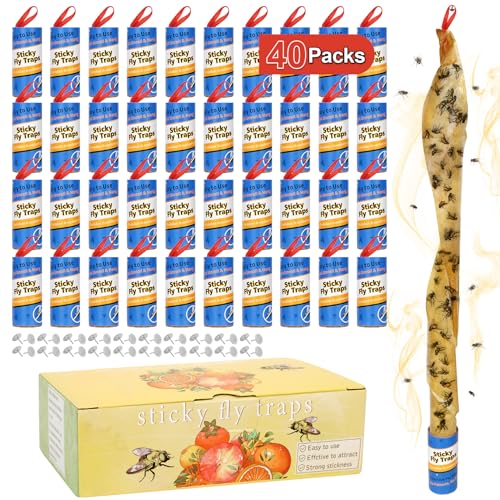 40 Pack Fly Strips Indoor Hanging Fruit Fly Trap Outdoor Sticky | Gnat Traps Fly Tape Fly Paper for Bug, Insect, Pest, Mosquito Fly Ribbon for Orchard Farm Garage Kitchen - size: 40 pack