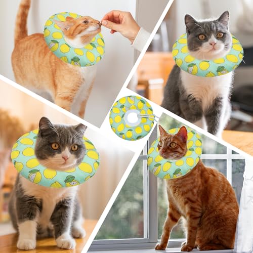 Seyezo Cat Cone Collar Soft, Adjustable Cat Recovery Collars, Green Lemon M | Stops Licking, Cute Donut E Collar, After Surgery, Anti-Scratch Elizabethan Collar for Kittens, Cone of Shame E-Collar - color: Green Lemon, size: Medium