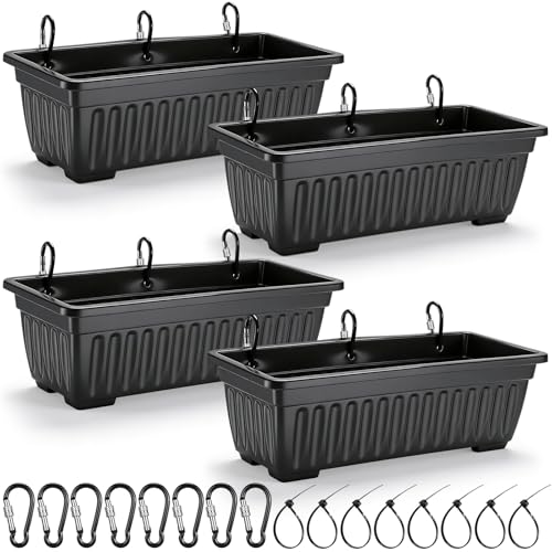 4 Pack 12 Quart Large Feed Trough Goat Horse Feeders Plastic Hanging Feeder with Clips and Nylon Cable Tie Water Trough Supplies Dog Horse Hog Pig Livestock Poultry for Large Animal Black