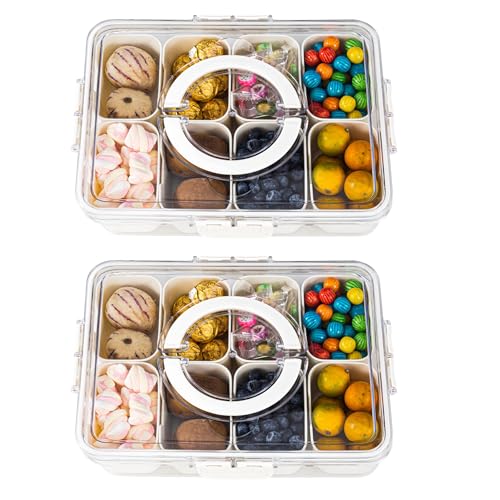 Amzcku Divided Serving Tray with Lid and Handle - Snackle Box Charcuterie Container (Pack of 2) - size: 2 pack 8 Compartments