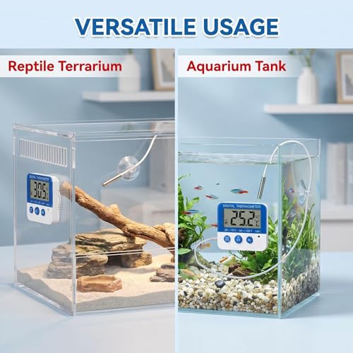 Fridge Freezer Digital Thermometer with Probe, Accurate Temperature Gauge with Built-in Default Frost Warning, Custom Alarm & Min Max Readings for Wine Cellar Reptile Habitat Incubator Greenhouse (1)