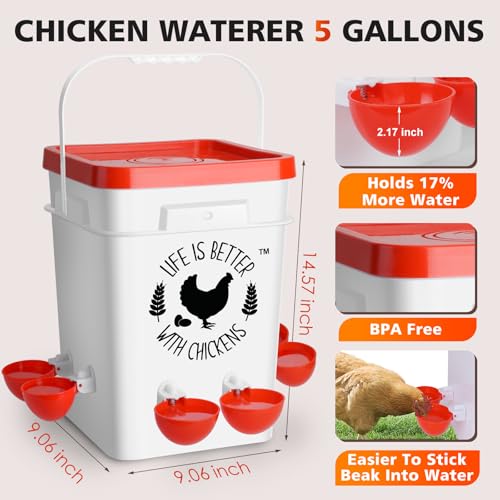‎Tgeyd Tgeyd 5Gal/25Lb Large Chicken Feeder and Waterer Set (Rain Proof/No Waste), with S-Hooks for Easy Hanging