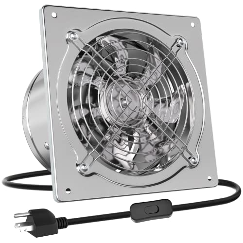 HG Power 10 Inch Metal Exhaust Fan with Switch, 988 CFM Powerful Garage Exhaust Fan with Damper, Potable Wall Mount Fan Fume Extractor Ventilation Fan for Shop, Shed, Basement, Chicken Coop, Silver - color: Silver, size: 10 Inch