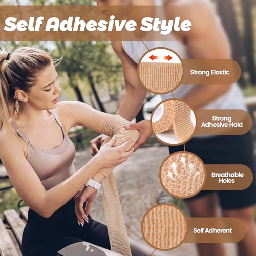 Self Adhesive Bandage Wrap, 20 Rolls Sports Tape, Self Stick Elastic Bandage Wrap, Sticky Bandage Wrap for Wrist, Feet, Ankle, Vet Wraps for Pets,Tattoo Grip Tape (1" x 78.74") - color: Khaki