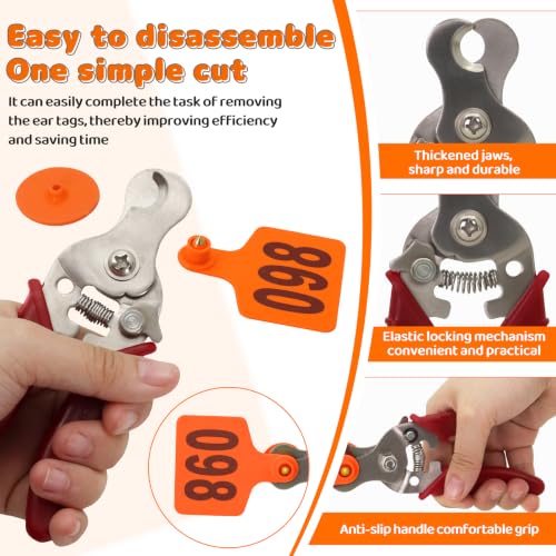 Cattle Ear Tags numberd 001-100 with Applicator Kit,Orange | Large Plastic Livestock Ear Tag with Tagging & Removal Pliers Kit,for Cattle,Sheep,Cow,Goat,Pigs,Animal ID Cards with Pins - color: Orange, size: 001-100 with Tagging & Removal Pliers Kit