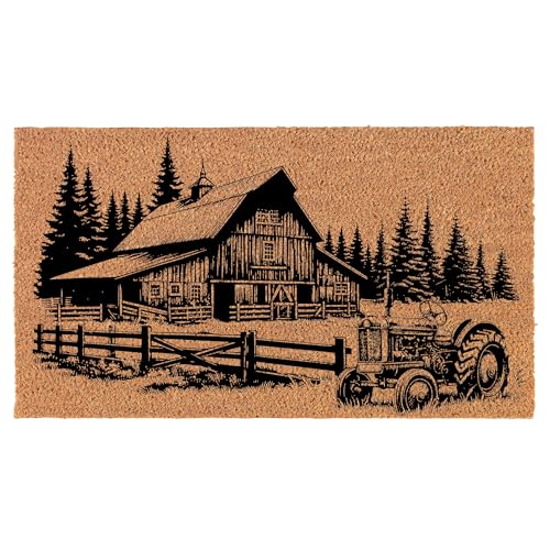Welcome Doormat Coco Coir Door Mat Gift Barn & Tractor Farm with Trees (24" x 16")