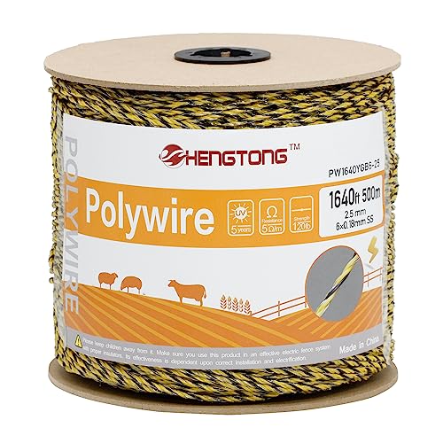 Electric Fence Poly Wire 1640ft 500m, 6 x 0.18mm Stainless Steel Conductors, Portable Electric Fence Polywire for Livestock, Yellow and Black Fence Wire - size: 1640ft(500m)