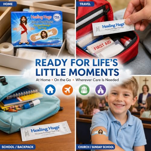 Healing Hugs Jesus Bandages - Premium Adhesive Hugging Jesus from Hug-a-BooBoo, The Jesus Bandages that Hug! 24 Count Box - size: 24ct, style: Healing Hugs Jesus