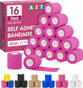 AZEN 16 Pack Self Adhesive Bandage Wrap Pink, 2" X 5 Yards Elastic Cohesive Bandage Wrap, Athletic Tape, Vet Wrap, Ankle Tape, Tattoo Grip Tape Wrap (Pink) - color: Pink, size: 2IN - 16Pack