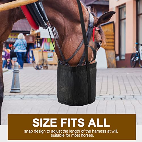 2 Pcs Horse Feed Bag, Heavy Duty Mesh Feeder with Adjustable Strap, Black | Hay Bag, Grazing Muzzle, Slow Feeder, Trail Riding, Stall Use, Equine, Waterproof Bottom, Breathable Mesh, Padded Neck - color: Black