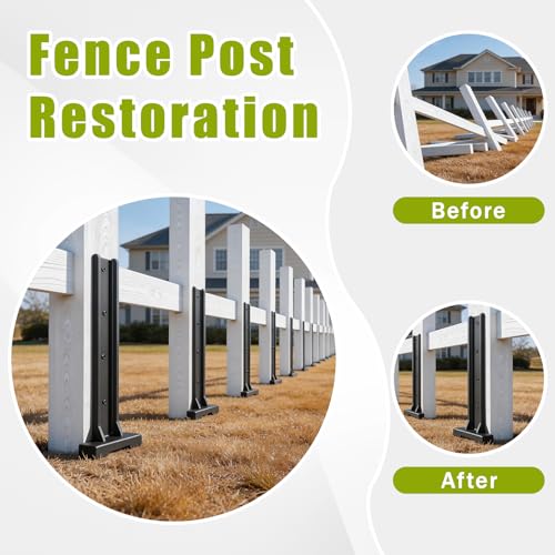 4 Pcs 30“ Tall Fence Post Repair Kit | Heavy-Duty Serrated Design Fence Post Repair Piles|specifically designed to repair tilted|broken|wobbly wooden fences - size: 4 Pcs