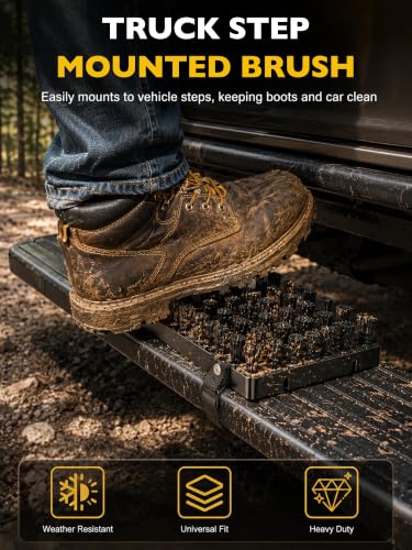 Salcod Universal Fit Truck Step Mounted Boot Brush for RVs & SUVs | Heavy-Duty Boot Scrubber, Tool-Free Hook-and-Loop Mount, Weather-Resistant Build, Removes Mud & Dirt, For Work & Off-Road Use