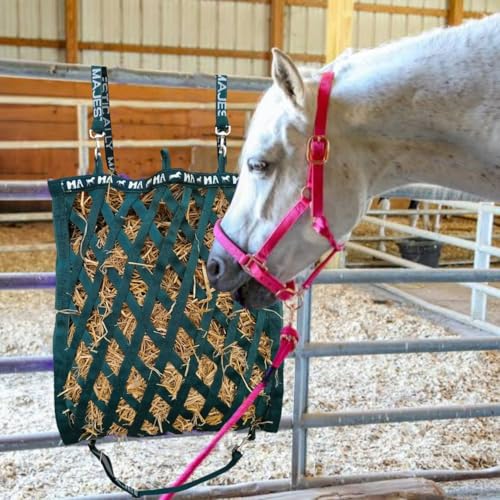 Majestic Ally Double Side Open Slow Feeder Hay Bag - Diamond shaped Obliquely Placed Webbing (Hunter Green) - color: Hunter Green