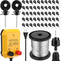 Electric Fence Charger Kit 0.35 J 7 Mile 50 Insulators 250ft Wire | 110V AC Range for Chickens Pets Poultry, Kit with Socket Tool, Aluminum Wire for Farm Pond Protection Plug in Garden - style: 0.35 Joule