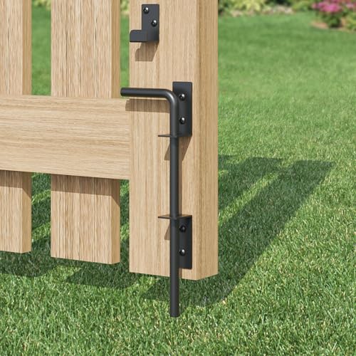12" Heavy Duty Cane Bolt Gate Drop Rod, Extra Thick Gate Ground Latch Hardware for Wood PVC Vinyl Metal Fences Gates, Wrought Iron Doors Stopper Gate Latches, Black Finish, 1 Pack - size: 12 Inch