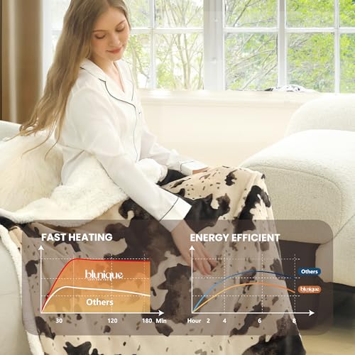Heated Blanket Twin Blanket - Fast Heating Electric Blanket, Soft Heated Throw with 4 Time Settings,10 Heating Settings, Warm Gifts for Women Mom Grandma(62" x 84" Cow Print Light Brown) - color: 03 - Brown Ombre-beige, size: Twin 62" x 84"