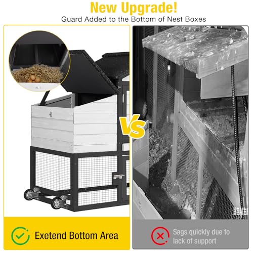 Aivituvin Chicken Coop with Run and Wheels, Mobile Outdoor Hen House Wooden Poultry Cage with Waterproof Roof (Black, AIR23) - color: Black, size: 67.3"L x 26.0"W x 39.4"H