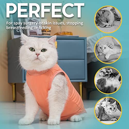 Avont Cat Recovery Suit - Kitten Onesie for Cats After Surgery | Stop Licking, Protects Stitches, S: Neck 8.5"-10.2"/Chest 11.5"-13"/Back 8", Soft & Breathable, Hook & Loop, Coral - color: Coral, size: Small