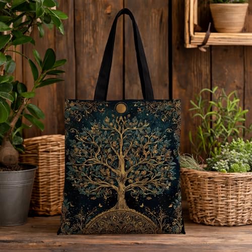 Vintage Floral Canvas Tote Bag, Aesthetic Botanical Reusable Grocery Bags for Women, Elegant Floral Lover Gift Tote - color: Color32