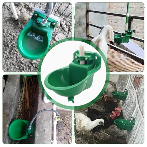 2PCS Automatic Goat Waterer Livestock Water Bowl with Copper Valve and Drain Hole, Automatic Drinking Trough for Goat Sheep Calf Pig Dog (Plastic - Green)