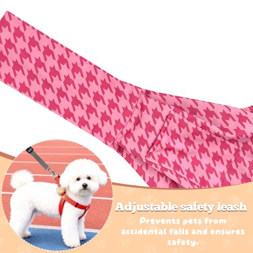 Dog Sling Carrier for Small Dogs and Cats 5–16 lbs, Puppy Carrier Sling with Safety Hook and Storage Pocket, Hands Free Pet Carrier Purse for Travel, Walking, Shopping (Pink Houndstooth) - color: Pink Houndstooth