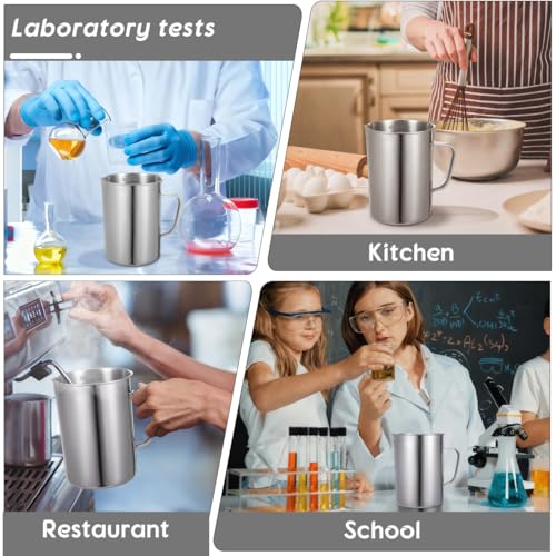 Veemoon Stainless Steel Measuring Cup with Scale 1000 Ml/32.00 Oz Laboratory Beaker Graduated Kitchen Cup for Liquid and Solid Ingredients Easy-Read Markings for Home Lab Science Experiments