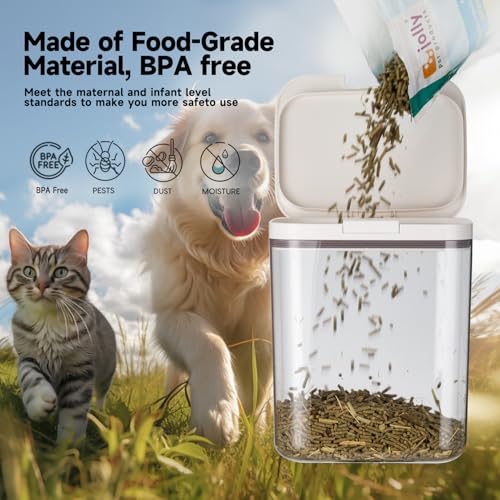LivLab Mker 5 lb Airtight Dog Food Storage Container with Scoop, White | Airtight pop-lock lid with measuring cup; clear BPA-free bin stores dry dog or cat food, treats, rice, or flour. - color: (D980)-2.8L