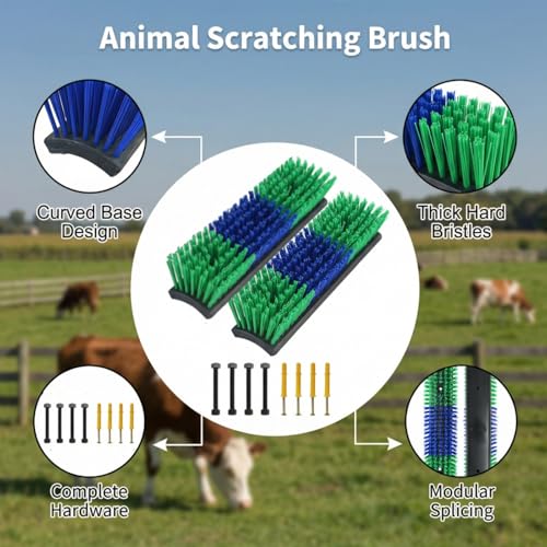 Livestock Scratching Brush, Itch Relief Goat Scratching Post Brush | Wear-Resistant Nylon Bristles, Heavy-Duty Screws, Self-grooming Horse Scratching Post for Goats, Cows, Sheep, Pigs, Donkeys